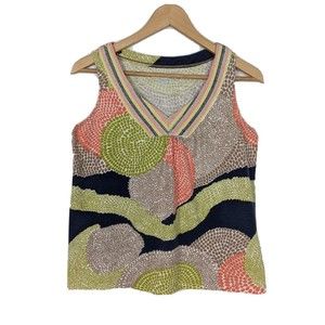 Boden Womens Size 6 Cotton Floral Geometric V-Neck Sleeveless Tank Top Blouse